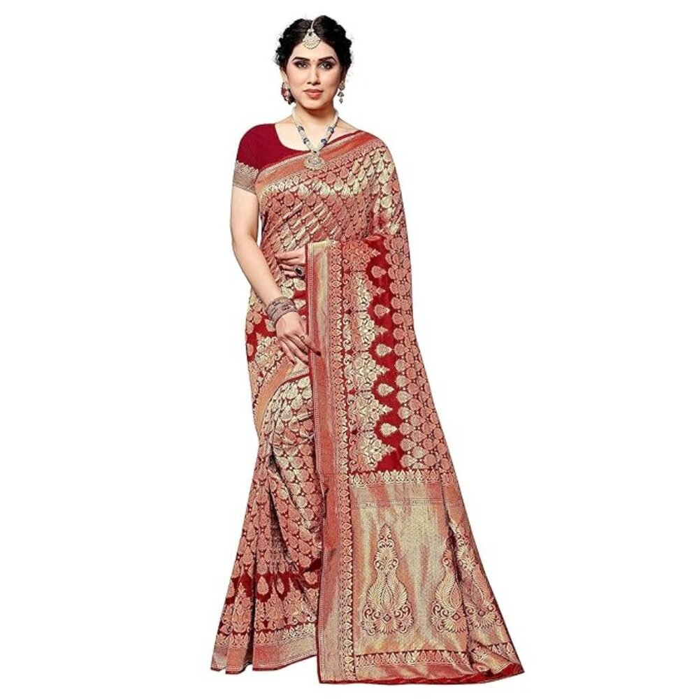 NEW Banarasi Kanjivaram Navy Color Art Silk Saree with Blouse Material